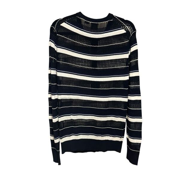Armani Exchange Vintage Navy and White Open Weave Knit Striped Sweater - Picture 3 of 6